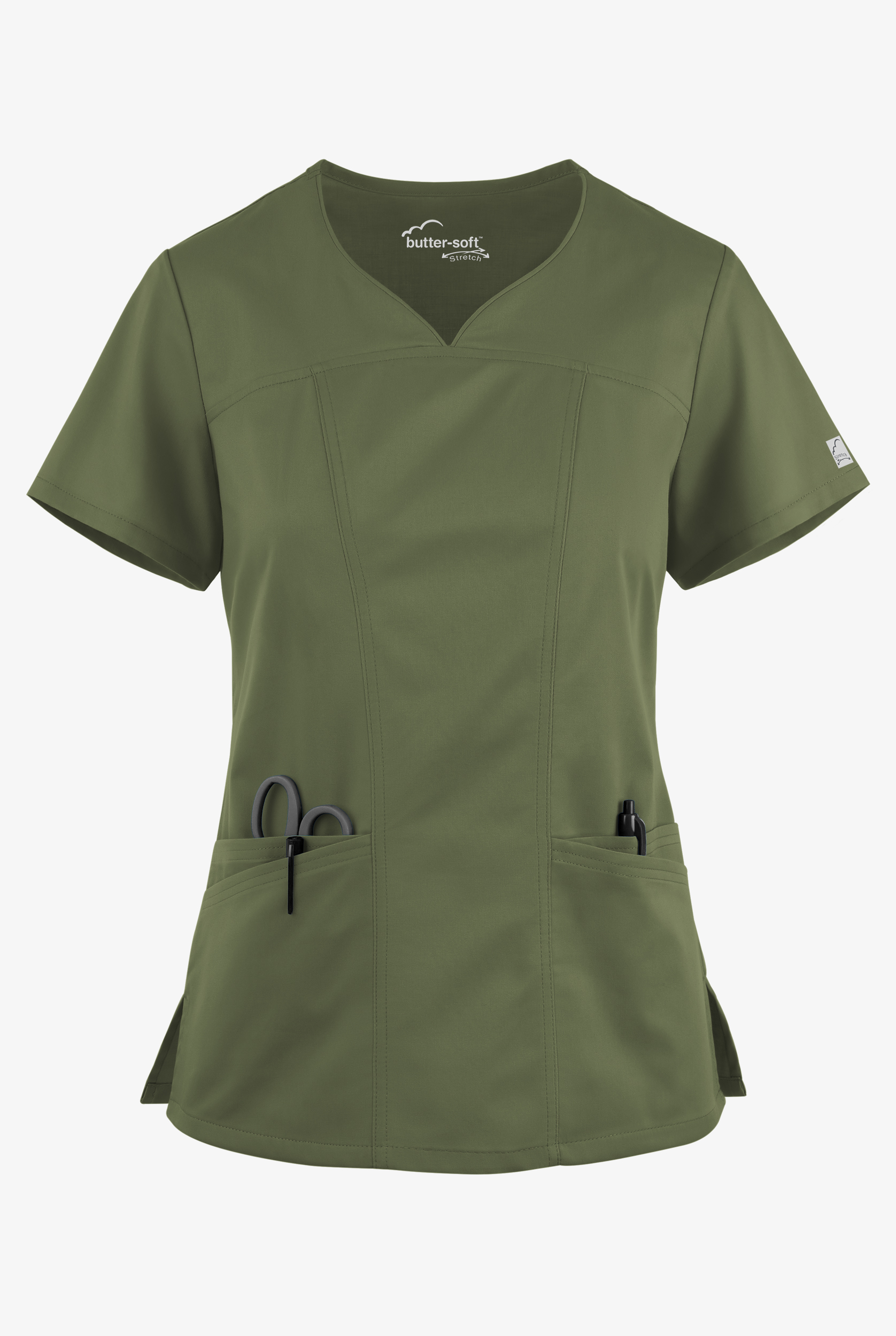 Butter-Soft STRETCH Women's 4-Pocket Sweetheart Neck Scrub Top