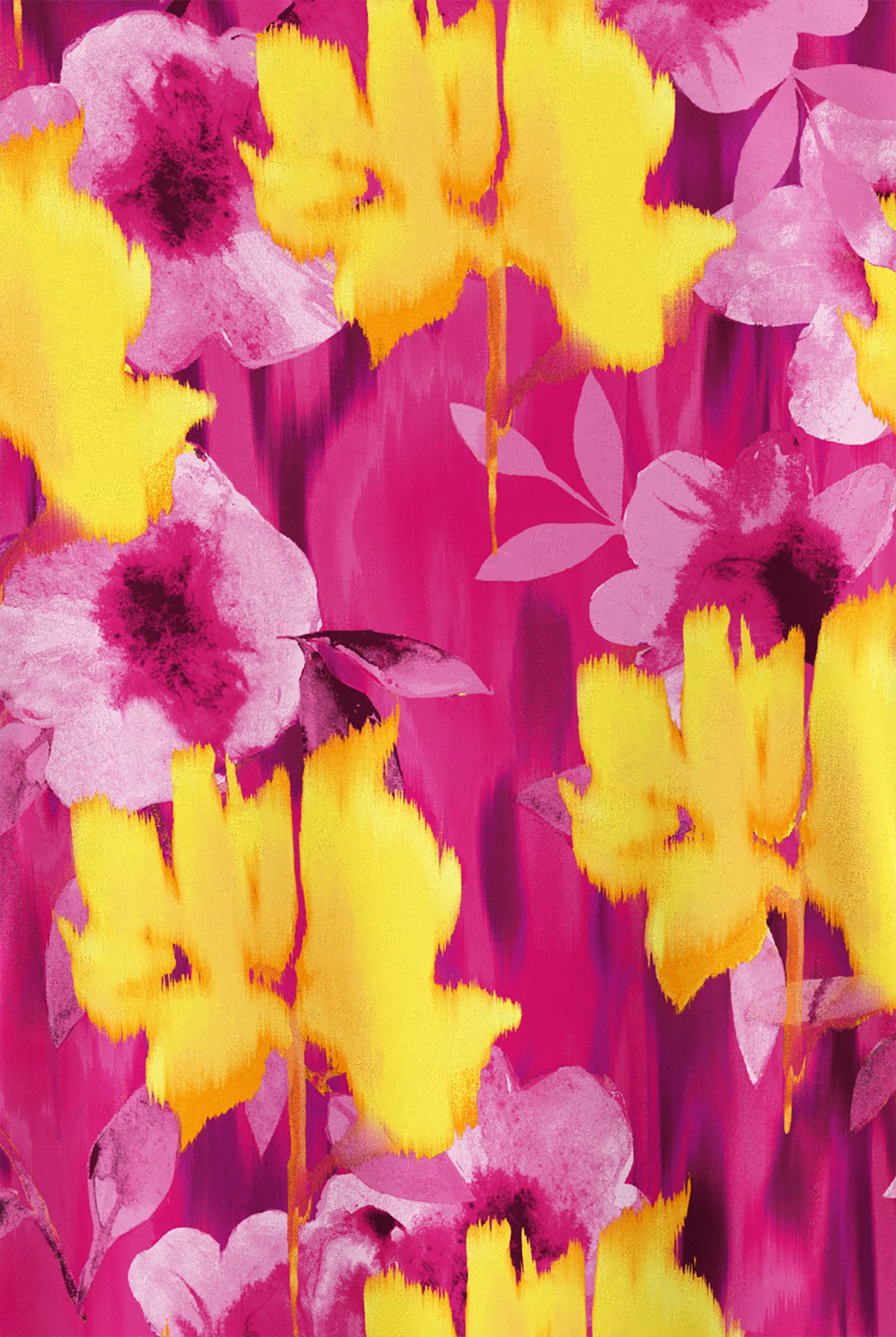 Butter-Soft STRETCH Valencia Ikat Fuchsia Women's 2-Pocket V-Neck Print Scrub Top