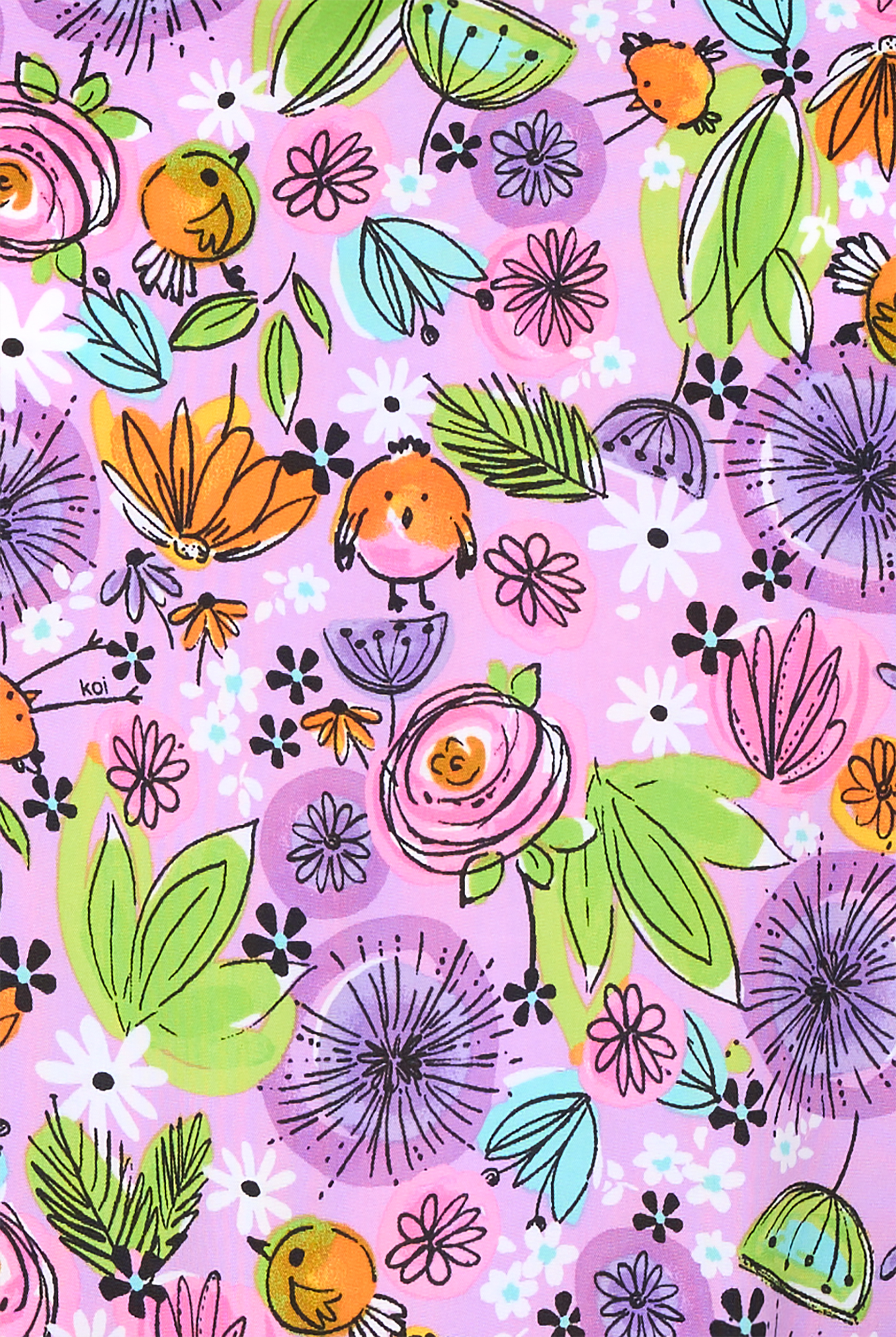 koi Basics Birdie Women's 2-Pocket STRETCH V-Neck Print Scrub Top