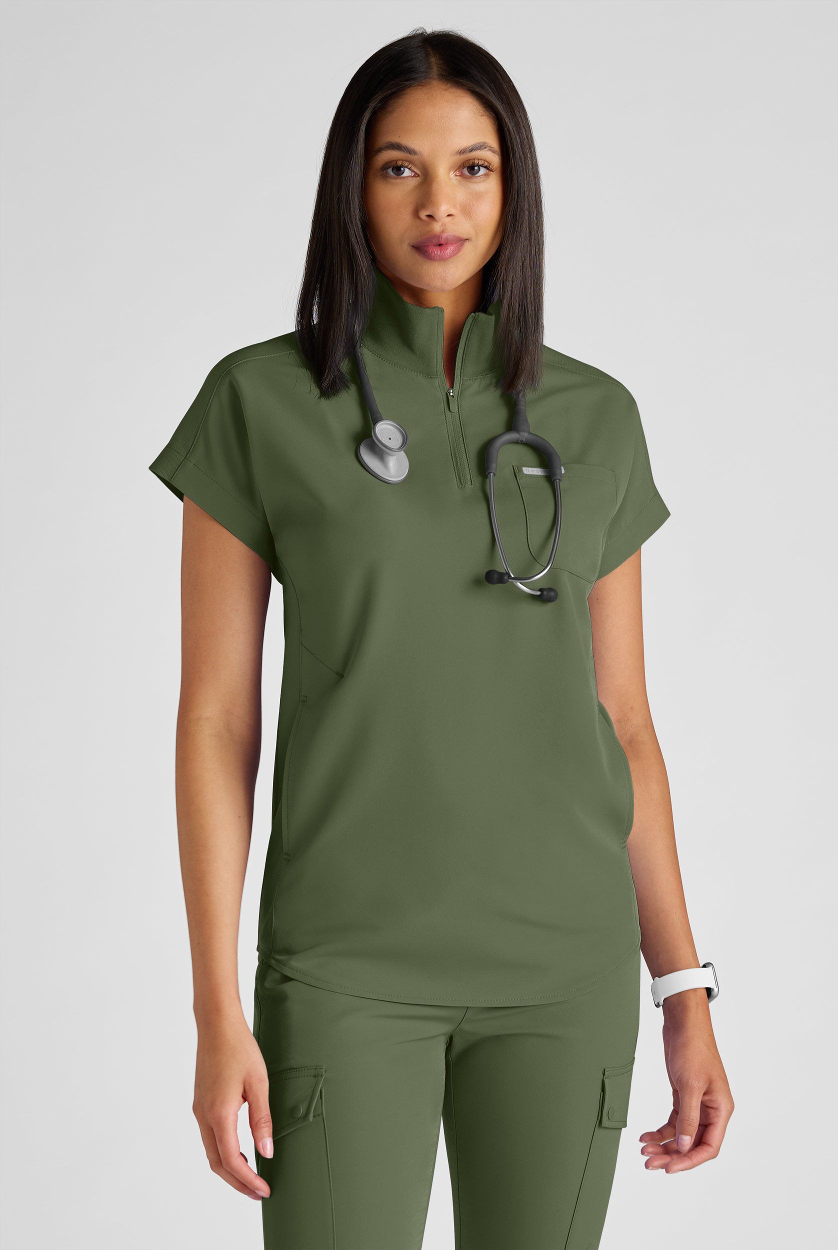 ReSurge Rhine Women's 5-Pocket Oversized Half Zip Stand Collar Scrub Top