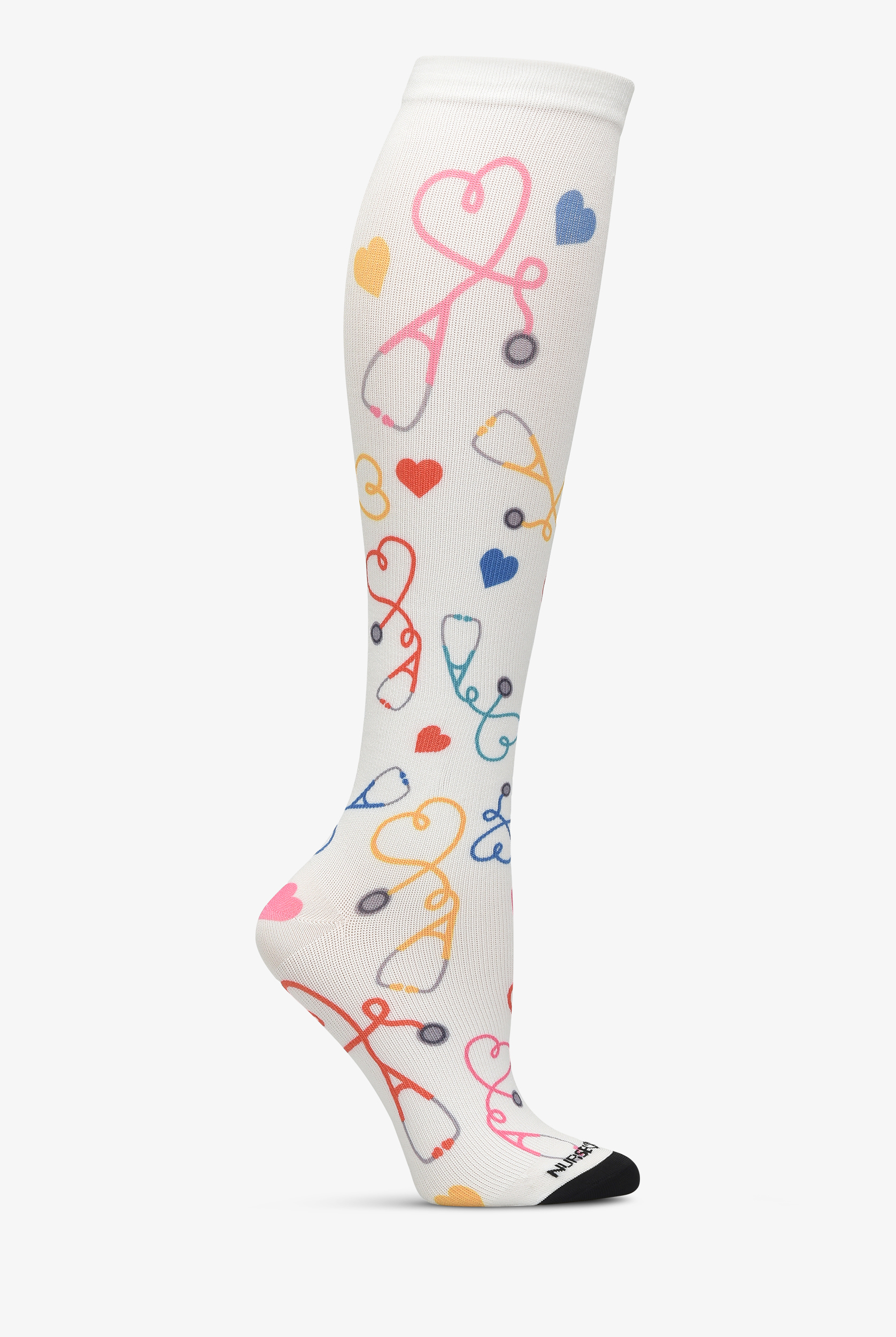 Calcetines de compresi&oacute;n anchos Nurse Mates Stethoscope Hearts para mujer - 12-14 mmHg