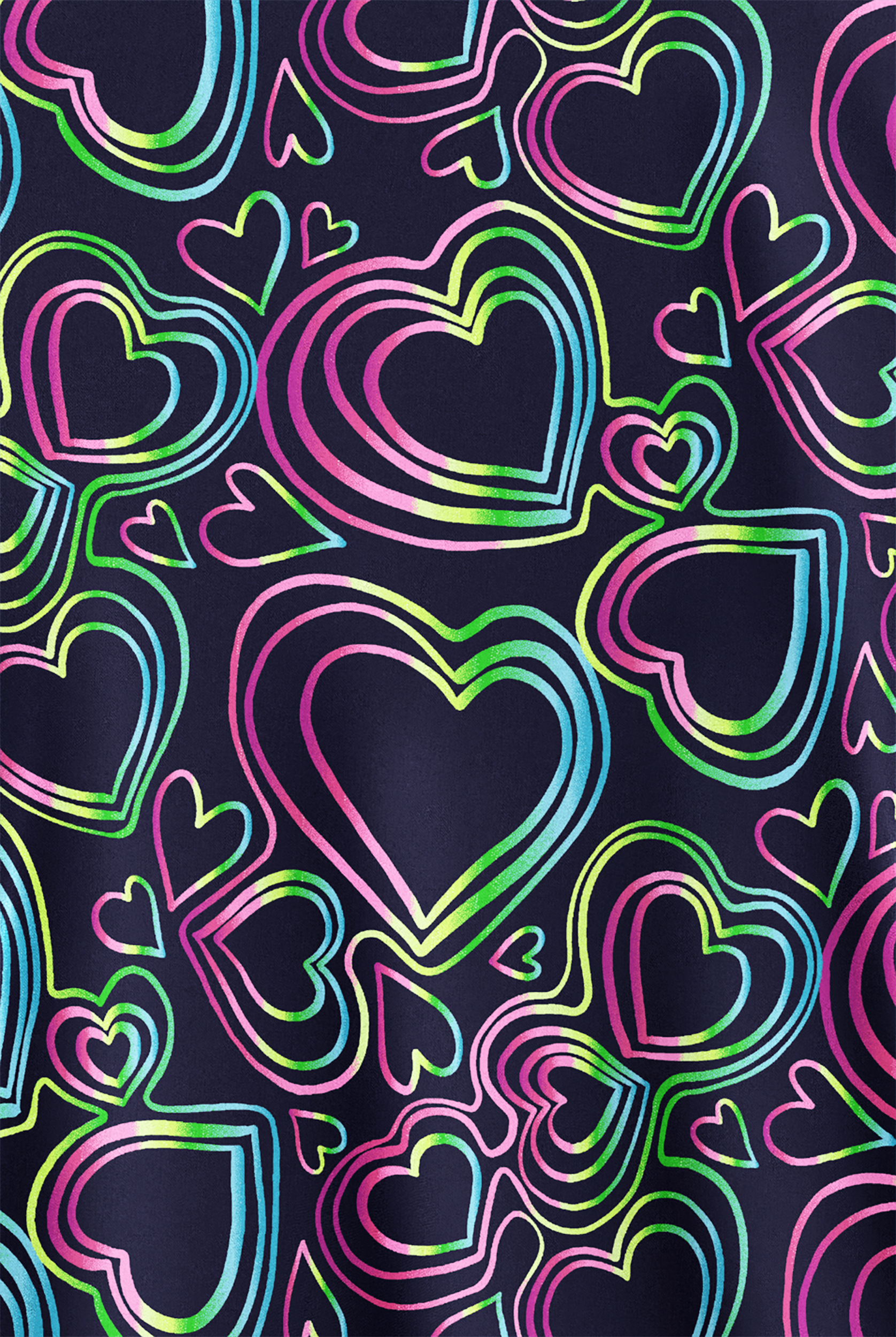 Butter-Soft STRETCH Neon Hearts Navy Women's 2-Pocket V-Neck Print Scrub Top