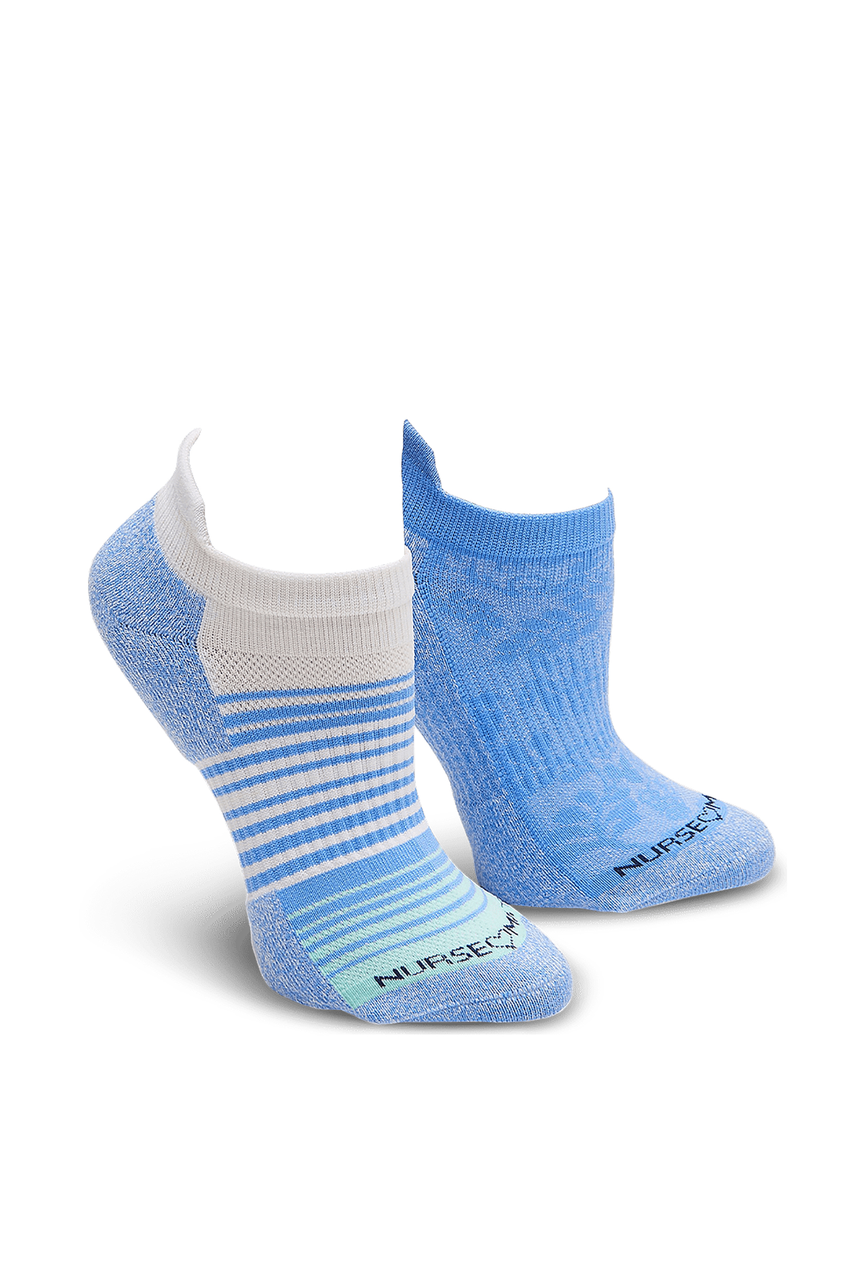 Calcetines tobilleros de compresi&oacute;n Nurse Mates Damask/Stripe Denim para mujer (paquete con 2 pares)