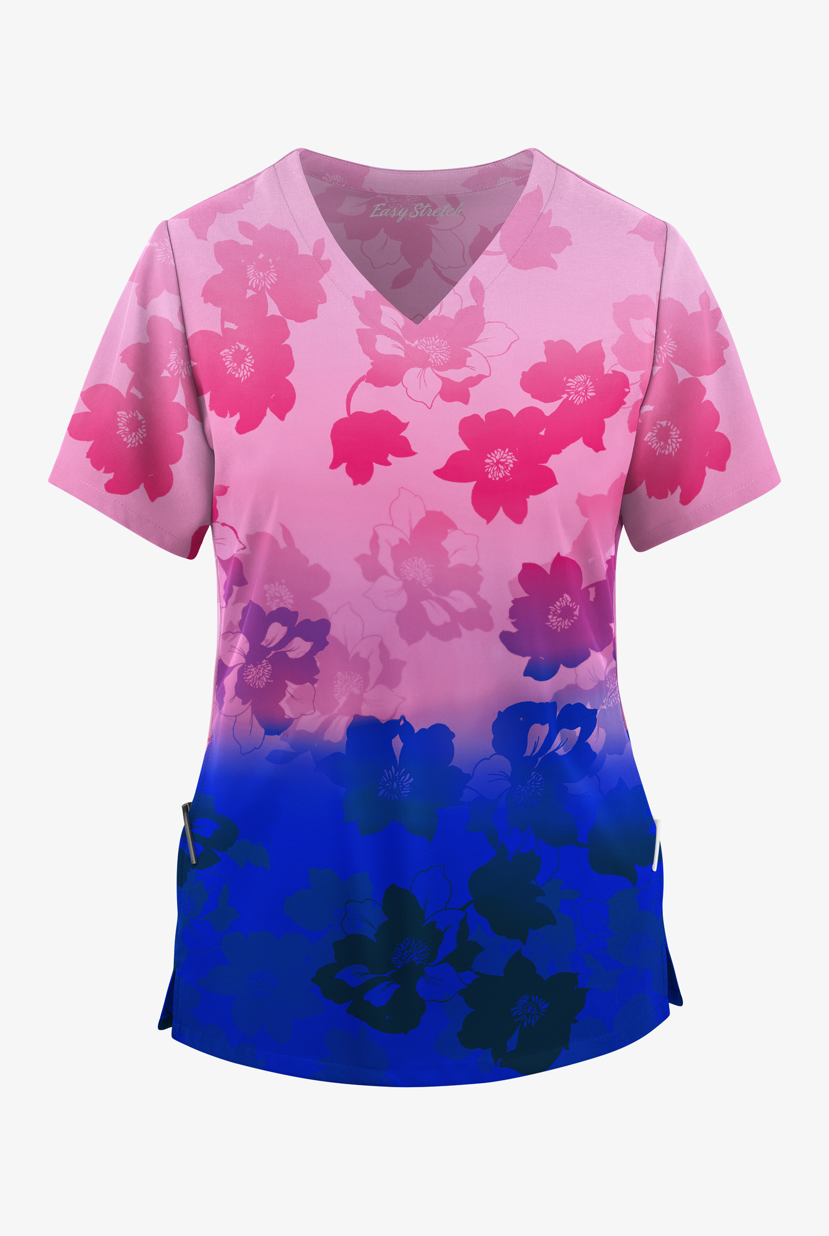 Easy STRETCH Floral Ombre Royal Women's V-Neck Top