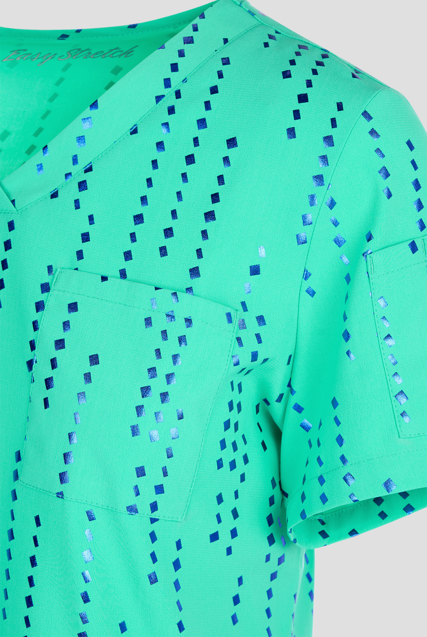 Easy STRETCH Matrix Pixels Dynasty Green Chloe Women's 3-Pocket Tuck-In V-Neck Print Scrub Top