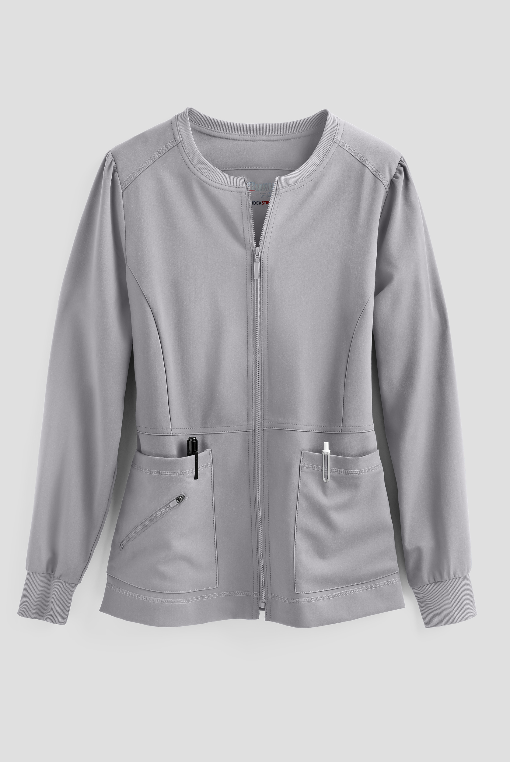 Grey's Anatomy by Barco Spandex STRETCH Millie Women's 3-Pocket Zip Front Warm Up Scrub Jacket