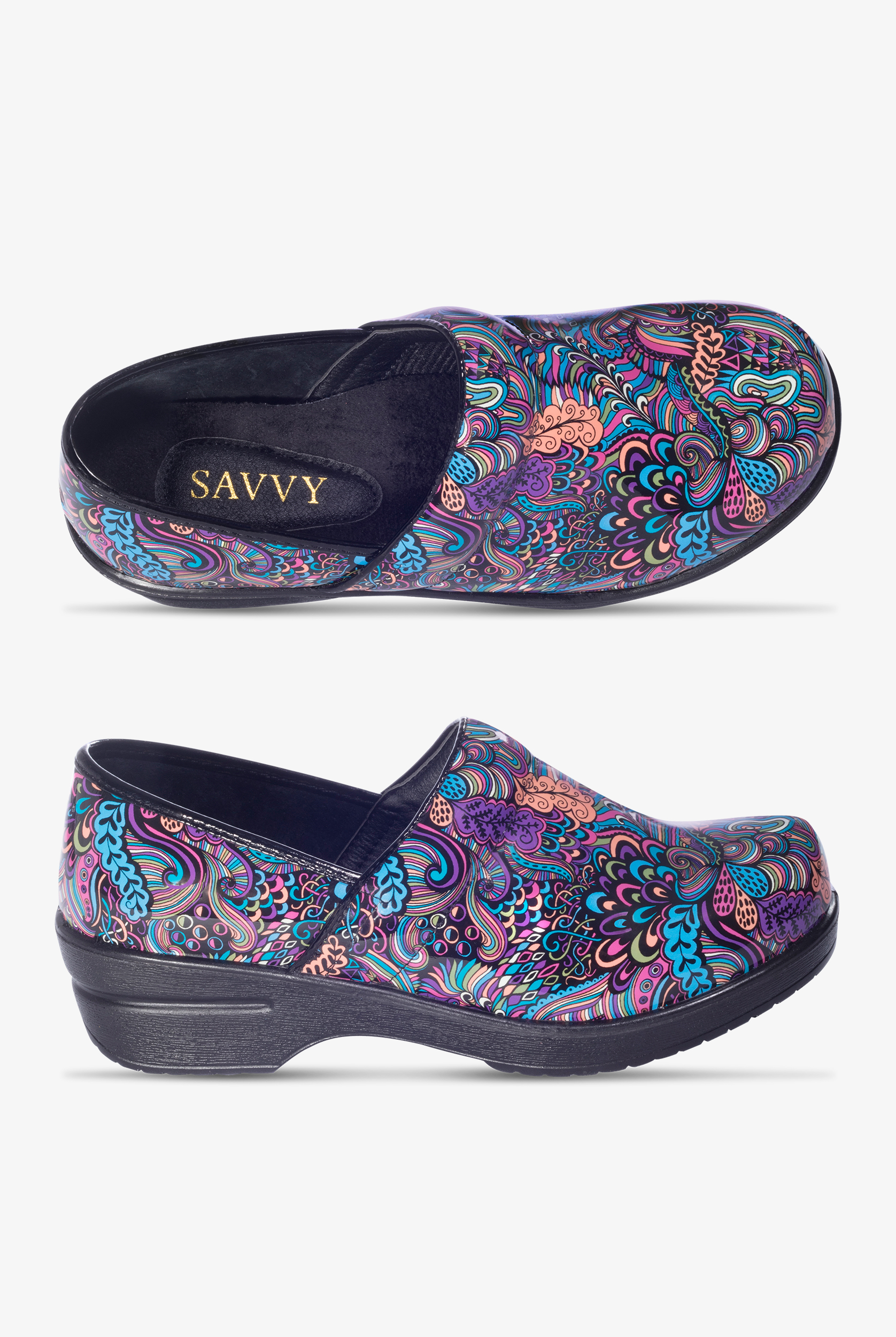 Savvy Women's Brandy Pink Mardi Gras Patent Leather Nursing Clogs