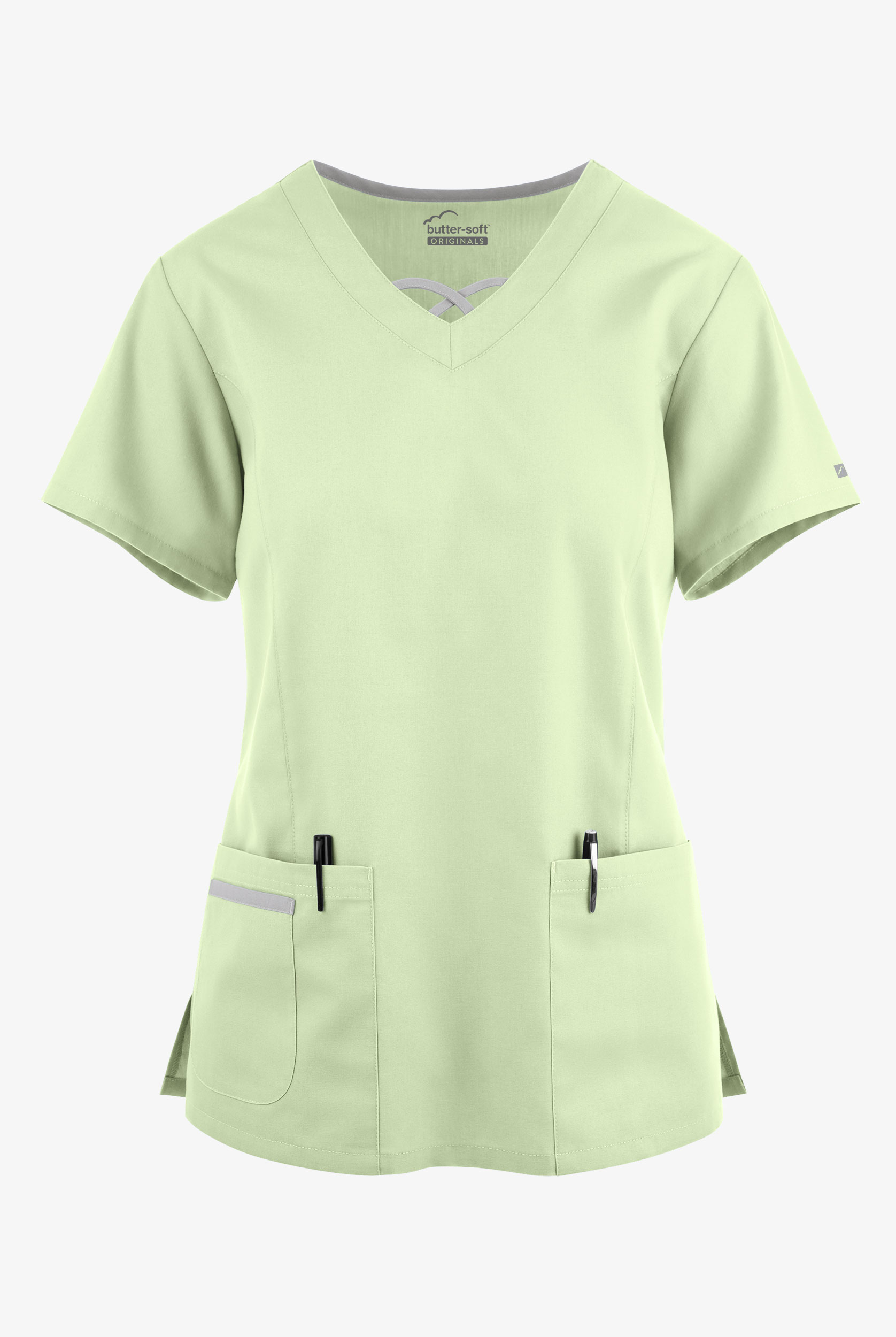 Butter-Soft Originals Women's 3-Pocket Crisscross Contrast V-Neck Scrub Top