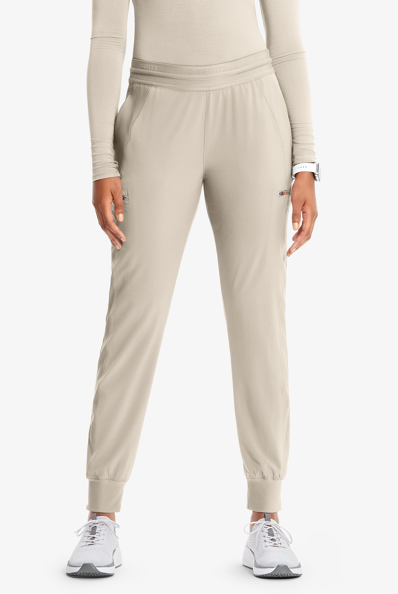 Infinity GNR8 Women's 4-Pocket STRETCH Rib-Knit Internal Drawstring Cargo Jogger Scrub Pants