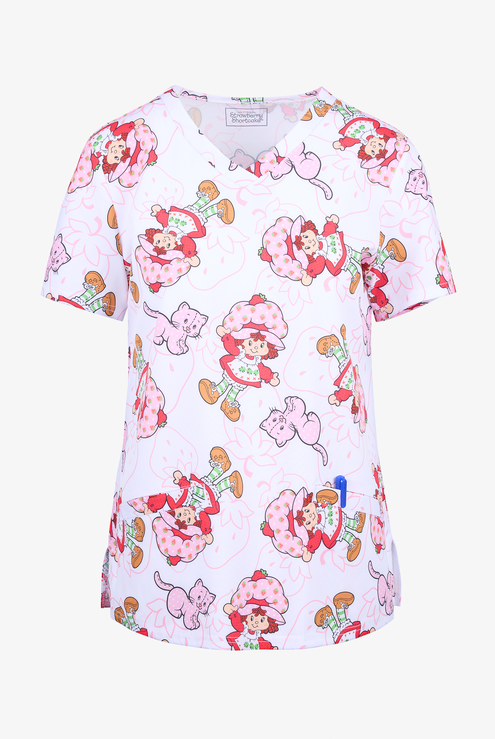 Strawberry Shortcake Funscrubs Women's 2-Pocket STRETCH V-Neck Print Scrub Top