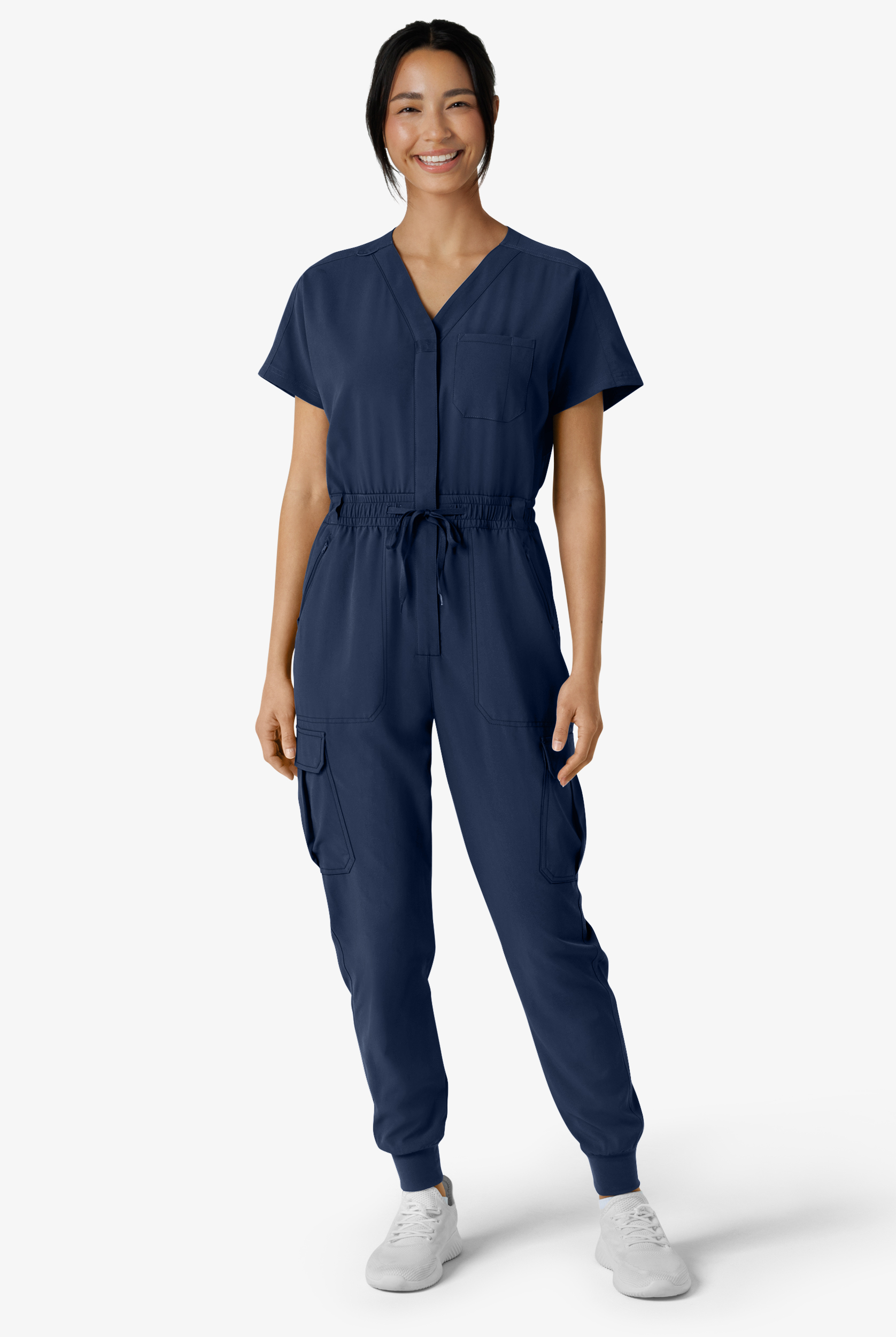 Wink Renew Women's 7-Pocket STRETCH V-Neck Cargo Jogger Jumpsuit