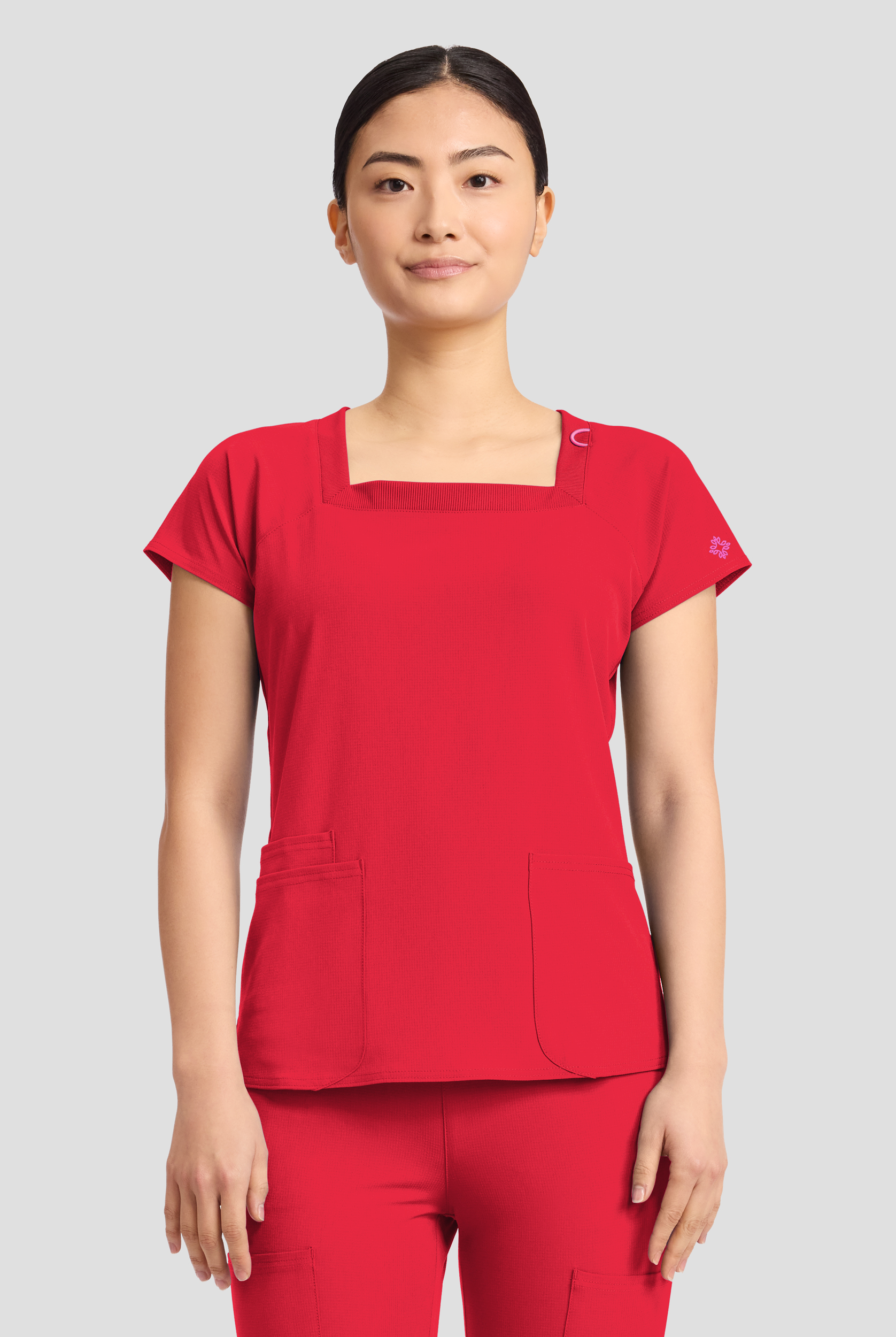 Med Couture Amp Women's 3-Pocket STRETCH Raglan Sleeve Square Neck Scrub Top